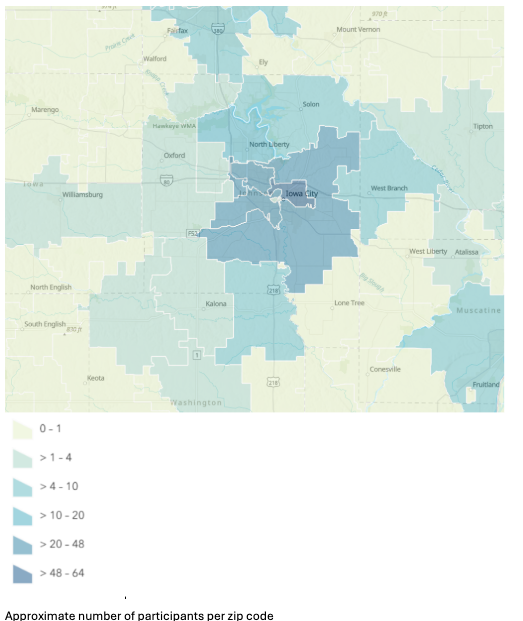 Iowa City area study participants by zip code