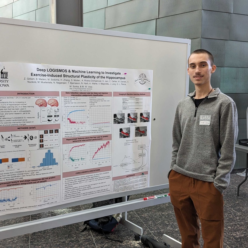 Zak Gilliam with winning poster at 2023 Computational Psychiatry Symposium