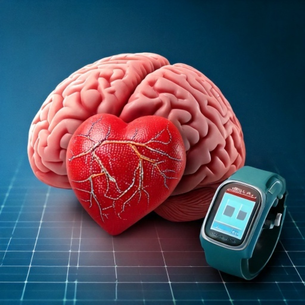 AI image of brain, heart and fitness tracking device